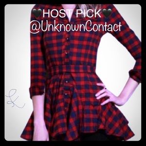 🖤HOST PICK❤️Red Plaid A-Line Button Down Dress💙